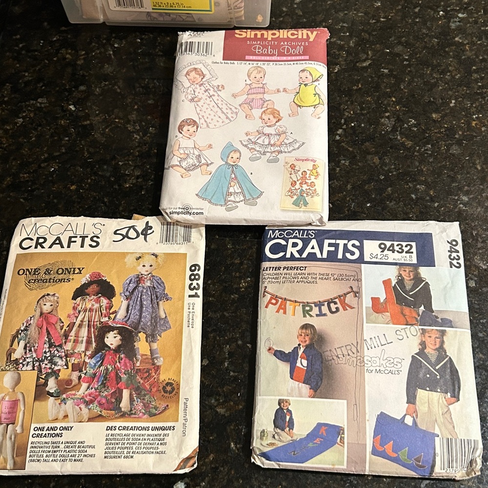 McCall’s, Simplicity, Crafts, Pillow and Baby Doll Clothes Sewing Patterns